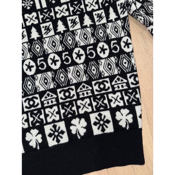 Chanel 19B Coco Neige Ski Black White CC Long Sleeve Cashmere Jumper Sweater 38 - Picture 11 of 16